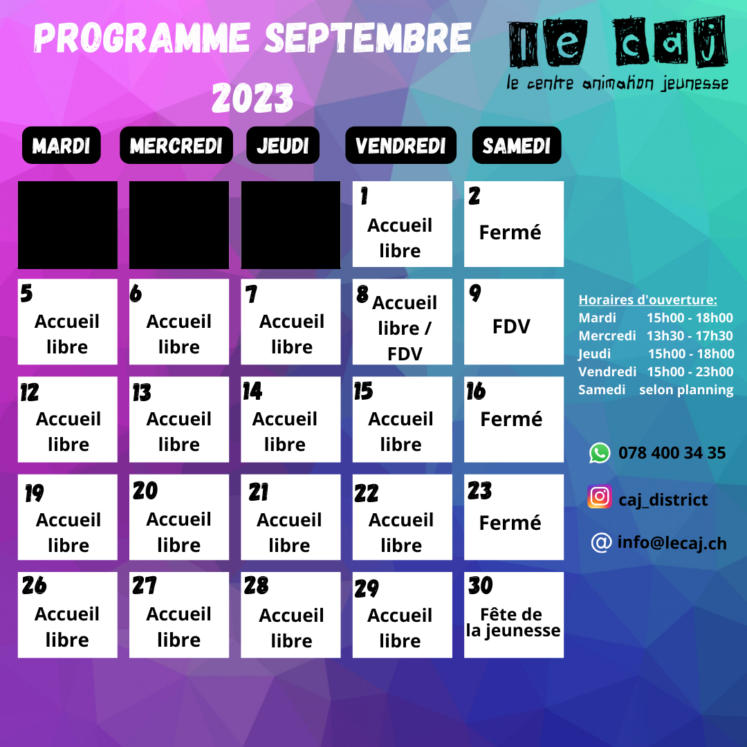 Ouvertures septembre 2023